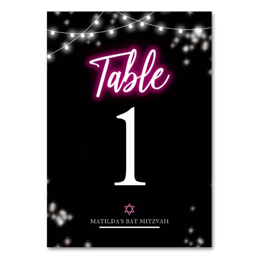 Bat Mitzvah Heet Roze Neon Thema Kaart (Voorkant)