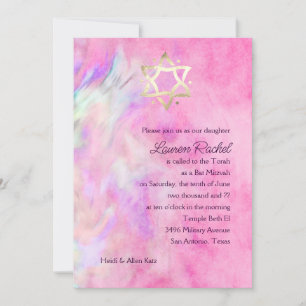 Bat Mitzvah hete roze en paarse tie-dye ontwerp Kaart