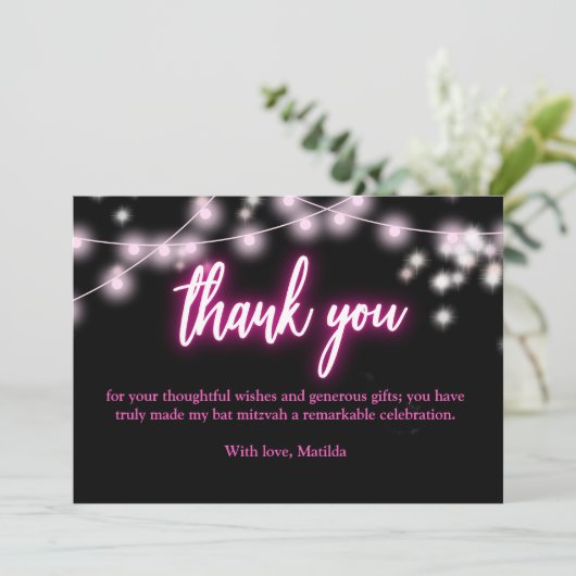 Bat Mitzvah Hot Pin  Neon Themed Bedankkaart (Staand voorkant)