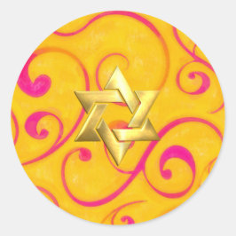Bat Mitzvah Hot Pink and Yellow Design Ronde Sticker