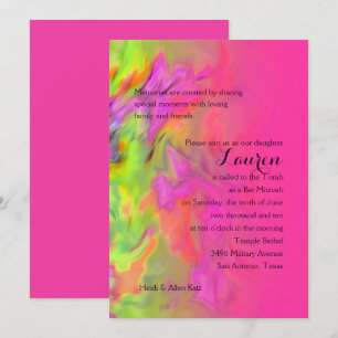 Bat Mitzvah Hot Pink en Green Tie Dye Kaart