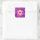 Bat Mitzvah Hot Pink en Paarse Damask Vierkante Sticker (Tas)