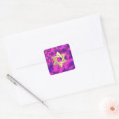 Bat Mitzvah Hot Pink en Paarse Damask Vierkante Sticker (Envelop)