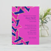 Bat Mitzvah Hot Pink Navy Blue Star Kaart (Staand voorkant)