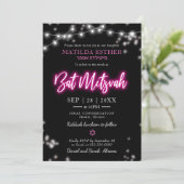 Bat Mitzvah Hot Pink Neon Thema Kaart (Staand voorkant)