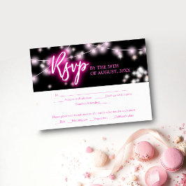 Bat Mitzvah Hot Pink Neon Thema RSVP Informatiekaartje