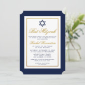 Bat Mitzvah Invitation Blue en Gold Kaart (Staand voorkant)
