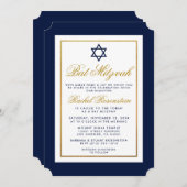 Bat Mitzvah Invitation Blue en Gold Kaart (Voorkant / Achterkant)