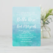 Bat Mitzvah Invitation Blue Waterverf Ombre Kaart (Staand voorkant)