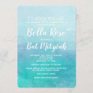 Bat Mitzvah Invitation Blue Waterverf Ombre Kaart