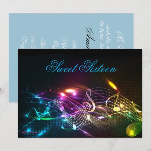 Bat Mitzvah Invitation, Bright Neon Lights Kaart (Voorkant / Achterkant)