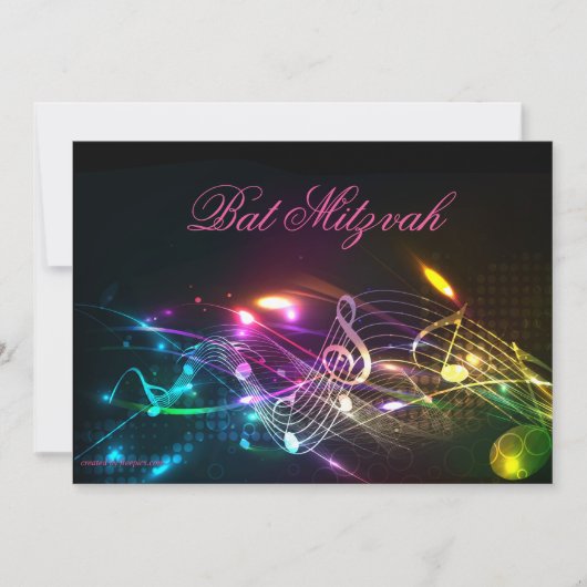 Bat Mitzvah Invitation, Bright Neon Lights Kaart (Voorkant)