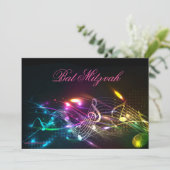 Bat Mitzvah Invitation, Bright Neon Lights Kaart (Staand voorkant)