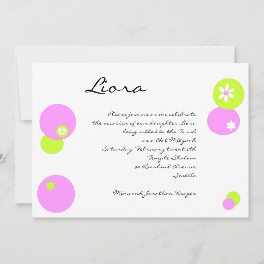 Bat Mitzvah Invitation CIrcles Pink Green Kaart (Voorkant)