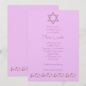 Bat Mitzvah Invitation Flower Star van David Pink Kaart (Voorkant / Achterkant)