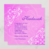 Bat Mitzvah Invitation Hadassah Floral Pink Paars Kaart (Voorkant / Achterkant)