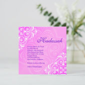 Bat Mitzvah Invitation Hadassah Floral Pink Paars Kaart (Staand voorkant)
