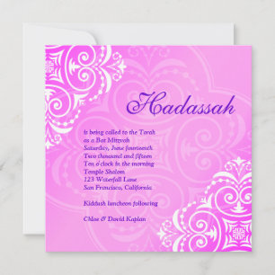 Bat Mitzvah Invitation Hadassah Floral Pink Paars Kaart