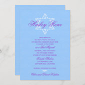 Bat Mitzvah Invitation Hailey met Damask Blue Kaart (Voorkant / Achterkant)