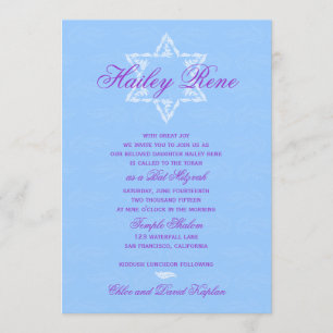 Bat Mitzvah Invitation Hailey met Damask Blue Kaart