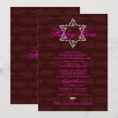 Bat Mitzvah Invitation Hailey met Damask Maroon Kaart (Voorkant / Achterkant)