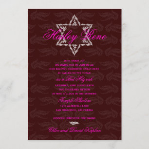 Bat Mitzvah Invitation Hailey met Damask Maroon Kaart