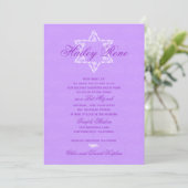 Bat Mitzvah Invitation Hailey met Damask Paars Kaart (Staand voorkant)
