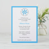 Bat Mitzvah Invitation Hebrew Blue Daisy Kaart (Staand voorkant)
