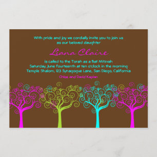 Bat Mitzvah Invitation Liana Claire Chocolate Pink Kaart