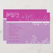 Bat Mitzvah Invitation Marielle Hebrew Pink Kaart (Voorkant / Achterkant)