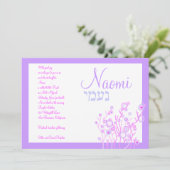 Bat Mitzvah Invitation Naomi Flower Garden Hebreeu Kaart (Staand voorkant)