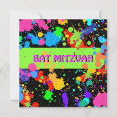 Bat Mitzvah Invitation, Neon Paint Splatter Kaart (Voorkant)