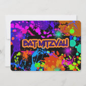 Bat Mitzvah Invitation, Neon Paint Splatter Kaart (Voorkant)