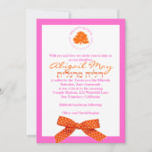Bat Mitzvah Invitation Tree Bow Pink & Oranje Kaart (Voorkant)