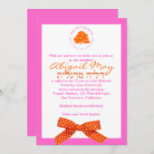 Bat Mitzvah Invitation Tree Bow Pink & Oranje Kaart (Voorkant / Achterkant)