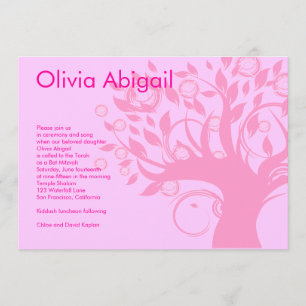 Bat Mitzvah Invitation Tree of Life Pink Sweet 16 Kaart