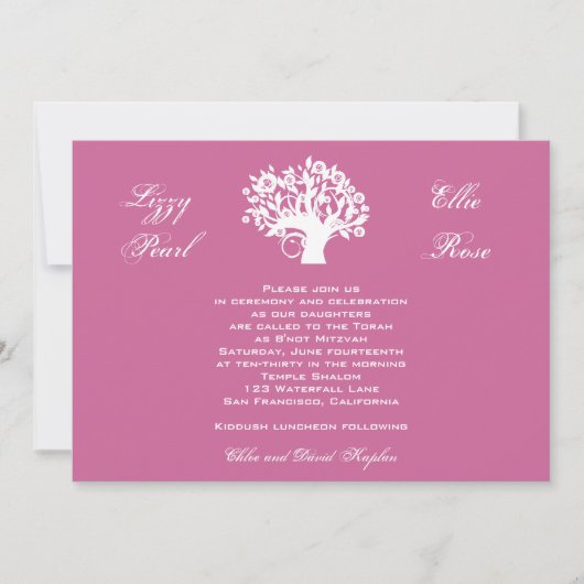 Bat Mitzvah Invitation Twins Sweet 16 Tree Kaart (Voorkant)