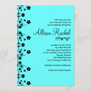 Bat Mitzvah Invitations Allison Sweet Flowers Blue Kaart