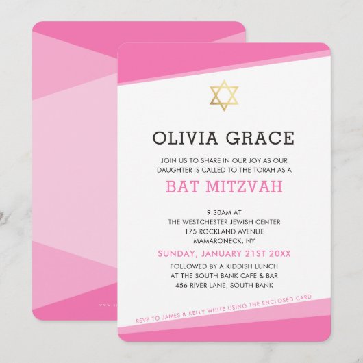 BAT MITZVAH INVITE eenvoudige moderne hoeken roze Kaart (Voorkant / Achterkant)