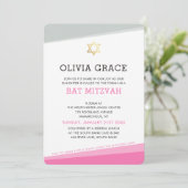 BAT MITZVAH INVITE eenvoudige moderne hoeken roze Kaart (Staand voorkant)