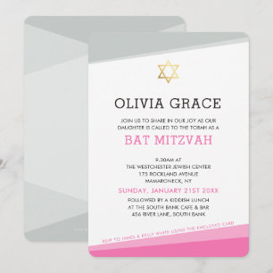 BAT MITZVAH INVITE eenvoudige moderne hoeken roze Kaart