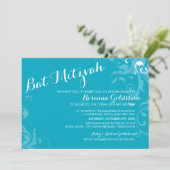 BAT MITZVAH INVITE elegante bloeiende turquoise aq Kaart (Staand voorkant)