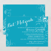 BAT MITZVAH INVITE elegante bloeiende turquoise aq Kaart (Voorkant / Achterkant)