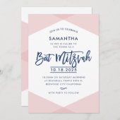 BAT MITZVAH INVITE hand geletterde marine bord roz Kaart (Voorkant / Achterkant)
