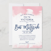 BAT MITZVAH INVITE met de hand geletterde roze wat Kaart (Voorkant)