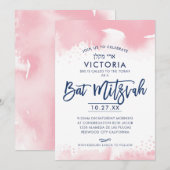BAT MITZVAH INVITE met de hand geletterde roze wat Kaart (Voorkant / Achterkant)