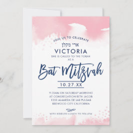 BAT MITZVAH INVITE met de hand geletterde roze wat Kaart