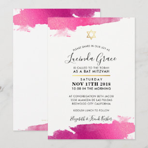 BAT MITZVAH INVITE modern verguld goud roze zwart Kaart