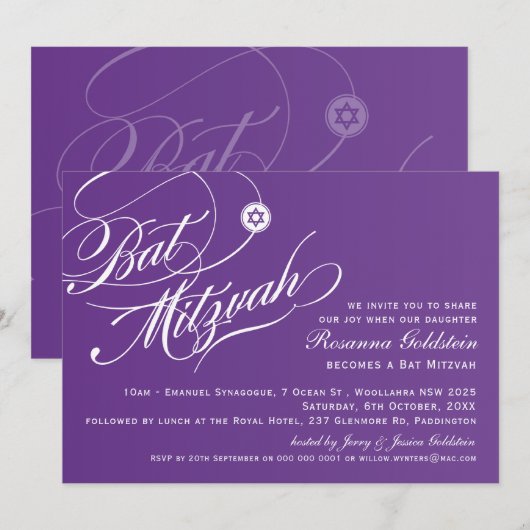 BAT MITZVAH INVITE stijlvolle typografie ombre paa Kaart (Voorkant / Achterkant)