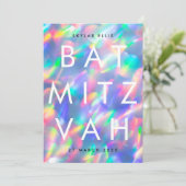 BAT MITZVAH Iridescent Ultra Modern QR CODE RSVP Kaart (Staand voorkant)
